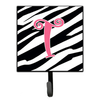 "Caroline's Treasures CJ1037-TSH4 Letter T Initial Monogram-Zebra Stripe and Pink Leash Holder or Key Hook, Small, Multicolor"