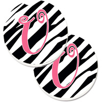 "Caroline's Treasures Monogram Initial U Zebra Stripe & Pink Set of 2 Cup Holder Car Coasters CJ1037-UCARC, 2.56, Multicolor"