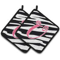 "Caroline's Treasures Monogram Initial U Zebra Stripe & Pink Pair of Pot Holders CJ1037-UPTHD, 7.5HX7.5W, Multicolor"