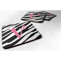 "Caroline's Treasures CJ1037-VFC Monogram-Zebra Stripe and Pink Foam Coasters (Set of 4), Initial Letter V, 3.5"" H x 3.5"" W, Multicolor"