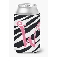 Letter W Initial Monogram - Zebra Stripe and Pink Can or Bottle Beverage Insulator Hugger
