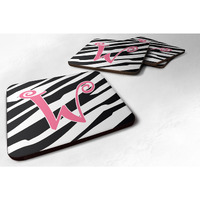 "Caroline's Treasures CJ1037-WFC Monogram-Zebra Stripe and Pink Foam Coasters (Set of 4), Initial Letter W, 3.5"" H x 3.5"" W, Multicolor"