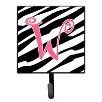 "Caroline's Treasures CJ1037-WSH4 Letter W Initial Monogram-Zebra Stripe and Pink Leash Holder or Key Hook, Small, Multicolor"