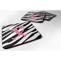 "Caroline's Treasures CJ1037-XFC Monogram-Zebra Stripe and Pink Foam Coasters (Set of 4), Initial Letter X, 3.5"" H x 3.5"" W, Multicolor"