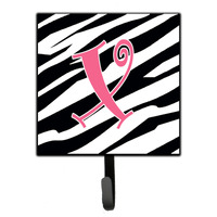 "Caroline's Treasures CJ1037-XSH4 Letter X Initial Monogram-Zebra Stripe and Pink Leash Holder or Key Hook, Small, Multicolor"