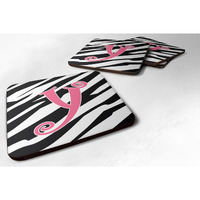 "Caroline's Treasures CJ1037-YFC Monogram-Zebra Stripe and Pink Foam Coasters (Set of 4), Initial Letter Y, 3.5"" H x 3.5"" W, Multicolor"