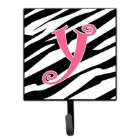 "Caroline's Treasures CJ1037-YSH4 Letter Y Initial Monogram-Zebra Stripe and Pink Leash Holder or Key Hook, Small, Multicolor"