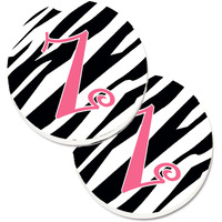 "Caroline's Treasures Monogram Initial Z Zebra Stripe & Pink Set of 2 Cup Holder Car Coasters CJ1037-ZCARC, 2.56, Multicolor"