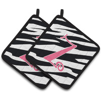 "Caroline's Treasures Monogram Initial Z Zebra Stripe & Pink Pair of Pot Holders CJ1037-ZPTHD, 7.5HX7.5W, Multicolor"