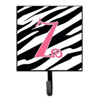 "Caroline's Treasures CJ1037-ZSH4 Letter Z Initial Monogram-Zebra Stripe and Pink Leash Holder or Key Hook, Small, Multicolor"
