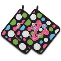 "Caroline's Treasures Monogram Initial B Polkadots & Pink Pair of Pot Holders CJ1038-BPTHD, 7.5HX7.5W, Multicolor"