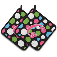 "Caroline's Treasures CJ1038-CPTHD Monogram Initial C Polka Dots and Pink Pot Holders (1 Pair), 7.5"" x 7.5"", Multicolor"