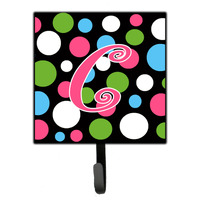 "Caroline's Treasures CJ1038-CSH4 Letter C Initial Monogram-Polka Dots and Pink Leash Holder or Key Hook, Small, Multicolor"