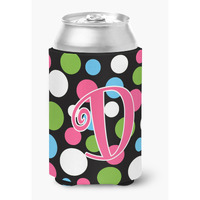 Letter D Initial Monogram - Polkadots and Pink Can or Bottle Beverage Insulator Hugger