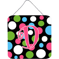 "Caroline's Treasures Letter D Initial Monogram-Polka dots and Pink Wall or Door Hanging Prints, 6 x 6"", Multicolor"