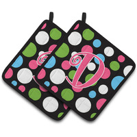"Caroline's Treasures Monogram Initial D Polkadots & Pink Pair of Pot Holders CJ1038-DPTHD, 7.5HX7.5W, Multicolor"