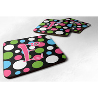 "Caroline's Treasures CJ1038-EFC Monogram-Polkadots and Pink Foam Coasters (Set of 4), Initial Letter E, 3.5"" H x 3.5"" W, Multicolor"