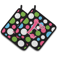 "Caroline's Treasures CJ1038-EPTHD Monogram Initial E Polka Dots and Pink Pot Holders (1 Pair), 7.5"" x 7.5"", Multicolor"