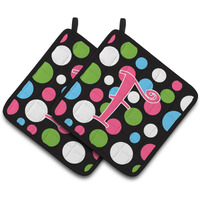 "Caroline's Treasures Monogram Initial F Polkadots & Pink Pair of Pot Holders CJ1038-FPTHD, 7.5HX7.5W, Multicolor"