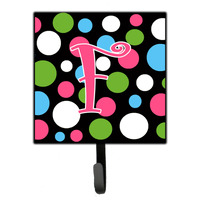 "Caroline's Treasures CJ1038-FSH4 Letter F Initial Monogram-Polka Dots and Pink Leash Holder or Key Hook, Small, Multicolor"