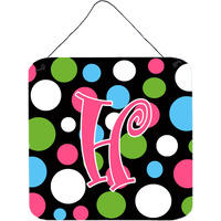 "Caroline's Treasures Letter H Initial Monogram-Polka dots and Pink Wall or Door Hanging Prints, 6 x 6"", Multicolor"