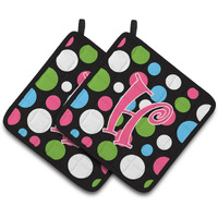 "Caroline's Treasures Monogram Initial H Polkadots & Pink Pair of Pot Holders CJ1038-HPTHD, 7.5HX7.5W, Multicolor"