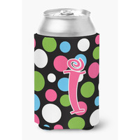 Letter I Initial Monogram - Polkadots and Pink Can or Bottle Beverage Insulator Hugger