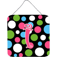 "Caroline's Treasures Letter I Initial Monogram-Polka dots and Pink Wall or Door Hanging Prints, 6 x 6"", Multicolor"