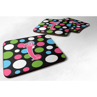 "Caroline's Treasures CJ1038-IFC Monogram-Polkadots and Pink Foam Coasters (Set of 4), Initial Letter I, 3.5"" H x 3.5"" W, Multicolor"