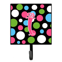 "Caroline's Treasures CJ1038-ISH4 Letter I Initial Monogram-Polka Dots and Pink Leash Holder or Key Hook, Small, Multicolor"