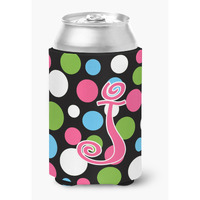 Letter J Initial Monogram - Polkadots and Pink Can or Bottle Beverage Insulator Hugger