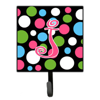 "Caroline's Treasures CJ1038-JSH4 Letter J Initial Monogram-Polka Dots and Pink Leash Holder or Key Hook, Small, Multicolor"