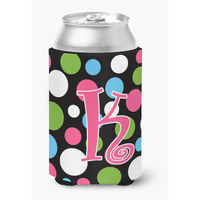 Letter K Initial Monogram - Polkadots and Pink Can or Bottle Beverage Insulator Hugger