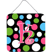 "Caroline's Treasures Letter K Initial Monogram-Polka dots and Pink Wall or Door Hanging Prints, 6 x 6"", Multicolor"