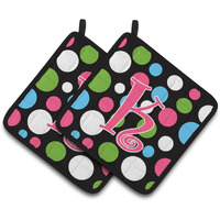 "Caroline's Treasures Monogram Initial K Polkadots & Pink Pair of Pot Holders CJ1038-KPTHD, 7.5HX7.5W, Multicolor"