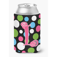 Letter L Initial Monogram - Polkadots and Pink Can or Bottle Beverage Insulator Hugger