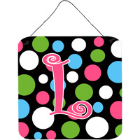 "Caroline's Treasures Letter L Initial Monogram-Polka dots and Pink Wall or Door Hanging Prints, 6 x 6"", Multicolor"