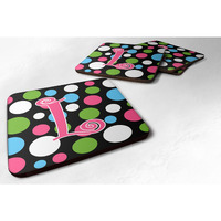 "Caroline's Treasures CJ1038-LFC Monogram-Polkadots and Pink Foam Coasters (Set of 4), Initial Letter L, 3.5"" H x 3.5"" W, Multicolor"