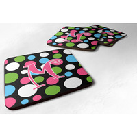 "Caroline's Treasures CJ1038-MFC Monogram-Polkadots and Pink Foam Coasters (Set of 4), Initial Letter M, 3.5"" H x 3.5"" W, Multicolor"
