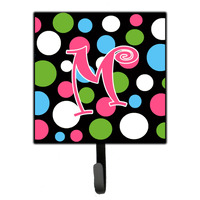 "Caroline's Treasures CJ1038-MSH4 Letter M Initial Monogram-Polka Dots and Pink Leash Holder or Key Hook, Small, Multicolor"