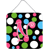 "Caroline's Treasures Letter N Initial Monogram-Polka dots and Pink Wall or Door Hanging Prints, 6 x 6"", Multicolor"