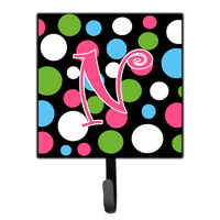 "Caroline's Treasures CJ1038-NSH4 Letter N Initial Monogram-Polka Dots and Pink Leash Holder or Key Hook, Small, Multicolor"