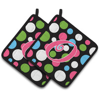 "Caroline's Treasures Monogram Initial O Polkadots & Pink Pair of Pot Holders CJ1038-OPTHD, 7.5HX7.5W, Multicolor"