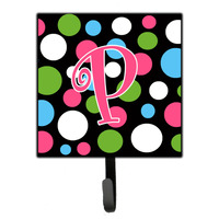 "Caroline's Treasures CJ1038-PSH4 Letter P Initial Monogram-Polka Dots and Pink Leash Holder or Key Hook, Small, Multicolor"