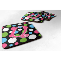"Caroline's Treasures CJ1038-QFC Monogram-Polkadots and Pink Foam Coasters (Set of 4), Initial Letter Q, 3.5"" H x 3.5"" W, Multicolor"