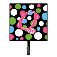 "Caroline's Treasures CJ1038-QSH4 Letter Q Initial Monogram-Polka Dots and Pink Leash Holder or Key Hook, Small, Multicolor"