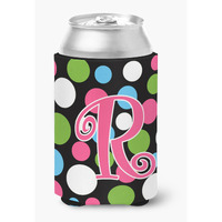 Letter R Initial Monogram - Polkadots and Pink Can or Bottle Beverage Insulator Hugger