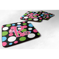 "Caroline's Treasures CJ1038-RFC Monogram-Polkadots and Pink Foam Coasters (Set of 4), Initial Letter R, 3.5"" H x 3.5"" W, Multicolor"