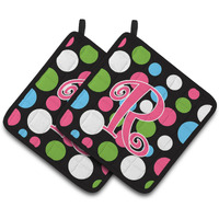 "Caroline's Treasures Monogram Initial R Polkadots & Pink Pair of Pot Holders CJ1038-RPTHD, 7.5HX7.5W, Multicolor"