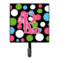 "Caroline's Treasures CJ1038-RSH4 Letter R Initial Monogram-Polka Dots and Pink Leash Holder or Key Hook, Small, Multicolor"